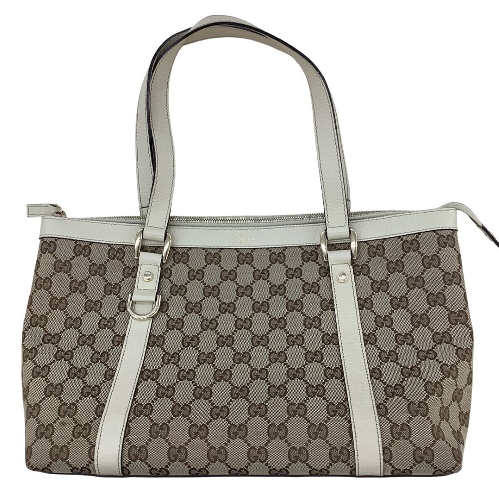 Gucci Abbey Tote beige canvas white leather
